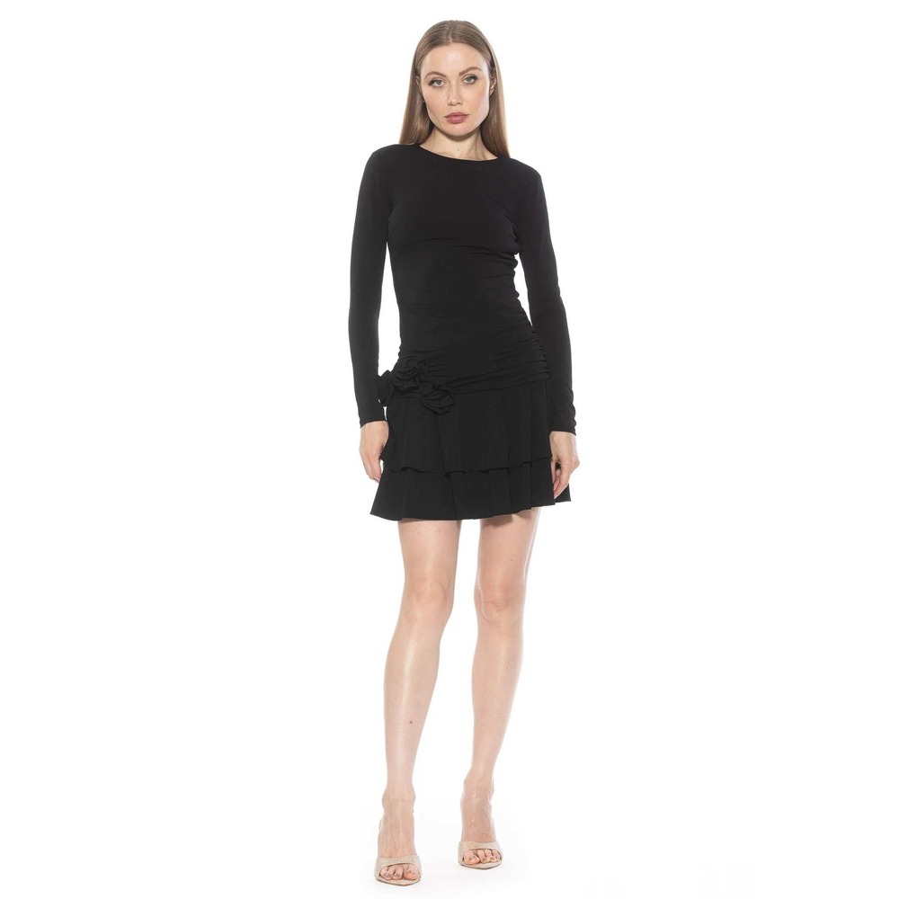 Alexa Admor Black Long Sleeve Rosette Ruffle Mini Dress Size Large